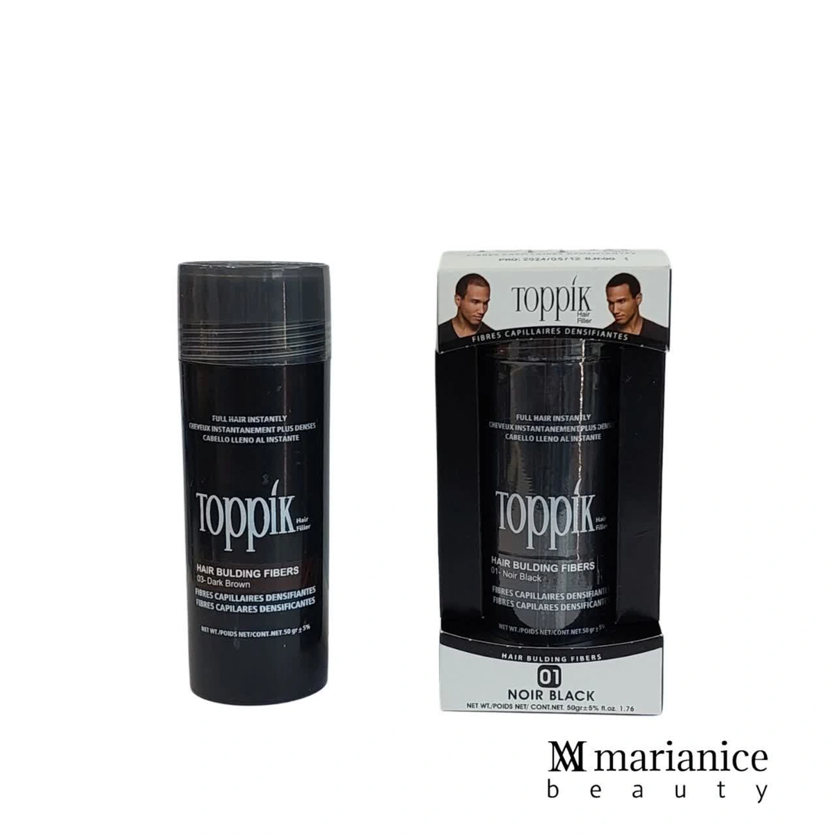 پودر پرپشت کننده مو تاپیک هیر فیلر کد 02 وزن 50 گرم رنگ مشکی طبیعی